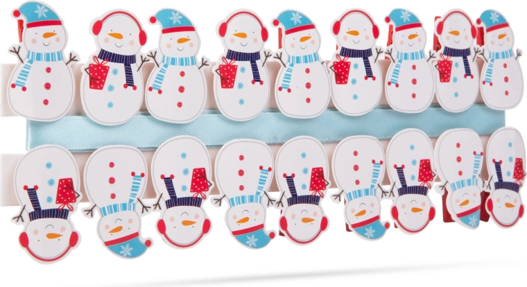 Pinces de Noël avec ruban et bonhomme de neige, 18 pièces