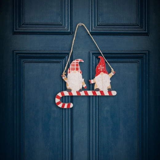 Décoration de Noël en bois, lutin rouge, 15 cm