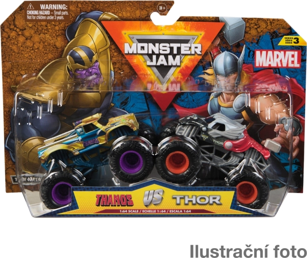 Monster Jam Marvel 1:64 – set de 2 monster trucks métalliques