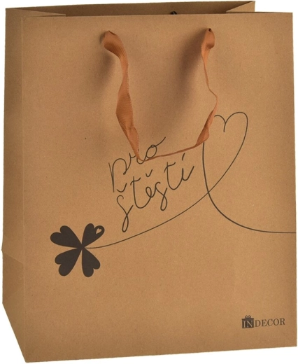 Sac cadeau « Pour le bonheur » brun 26 × 10 × 32 cm
