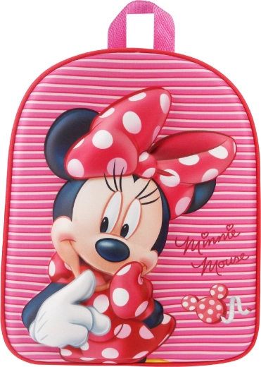 Sac à dos enfant 3D Minnie Mouse rose à rayures 31 cm
