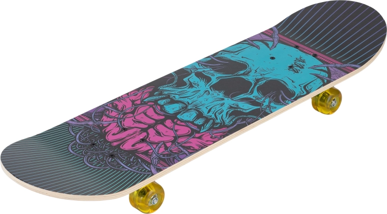 Skateboard Sparkys turquoise 31" avec tête de mort