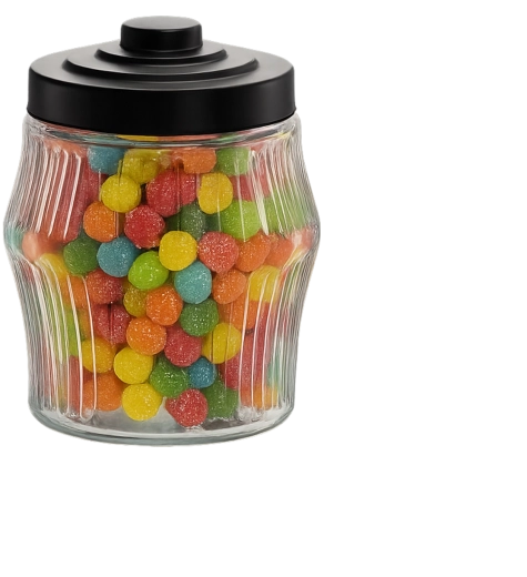 Bocal en verre 2 l rond à rayures avec couvercle métallique