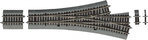 Aiguillage triple asymétrique Roco Line avec ballast