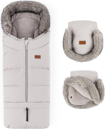 Petite&Mars set d’hiver : chancelière Arctic 4v1 + moufles pour poussette Furry, couleur champagne shower