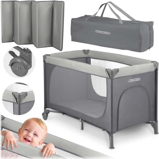 Lit de voyage avec matelas et sac 125 × 65 × 78 cm gris clair