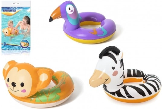 Bouée gonflable motif animal Safari, diamètre 51 cm, 3 modèles dans un sachet, 3 à 6 ans