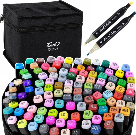 Feutres à alcool double pointe dans une trousse, lot de 100 pièces