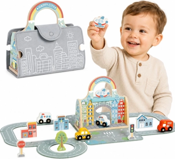 Ville portable Tooky Toy avec petites voitures dans une mallette