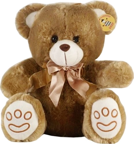 Grand ourson en peluche brun clair avec nœud en satin 27 cm