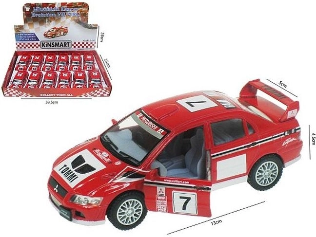 Modèle de voiture en métal Mitsubishi Lancer Evolution VII WRC 1:36 avec moteur pull-back
