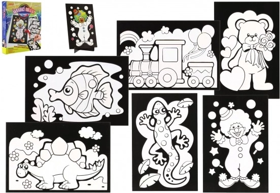 Image à gratter 6 pièces en couleur + 6 supports dans une boîte 19x22x6,5 cm