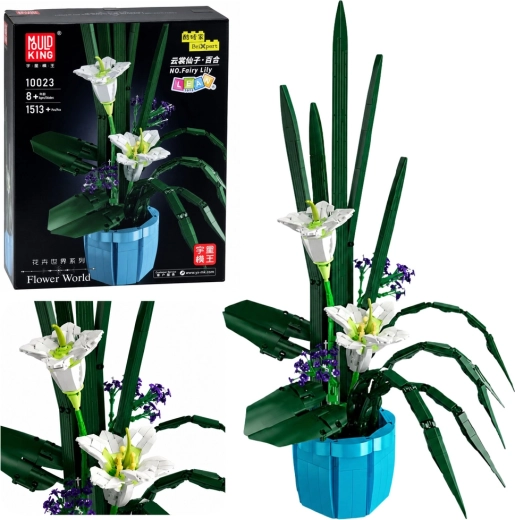 Set de construction – composition florale de lys blancs en pot (1513 pièces)