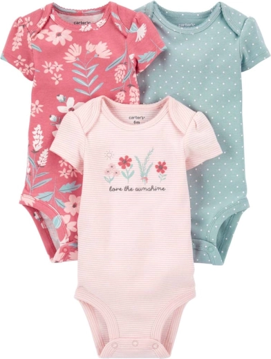 Bodies fille Carter's à manches courtes Pinkblue, lot de 3
