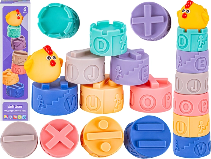 Tour éducative en cubes de silicone souples avec lettres, symboles et figurine