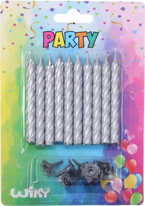 Ensemble de bougies avec supports, argenté, 10 + 10 pièces