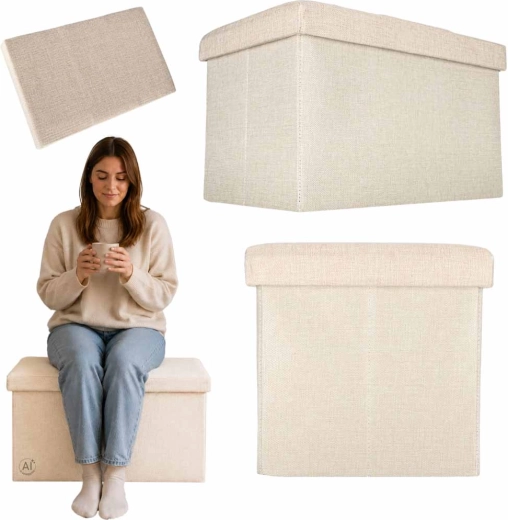 Pouf de rangement pliable avec assise beige 49 × 31 × 29 cm