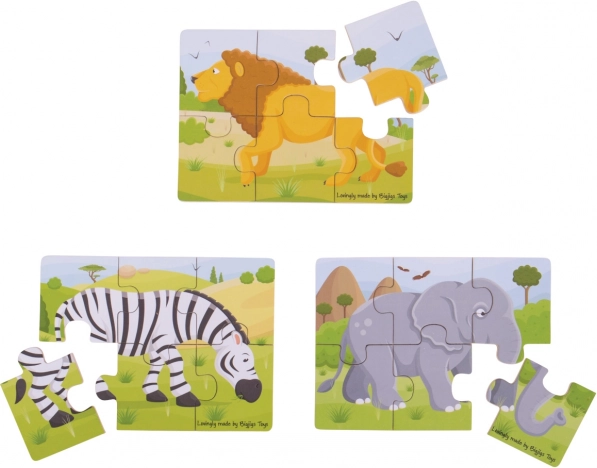 Puzzles en bois 3-en-1 Animaux du safari BIGJIGS TOYS