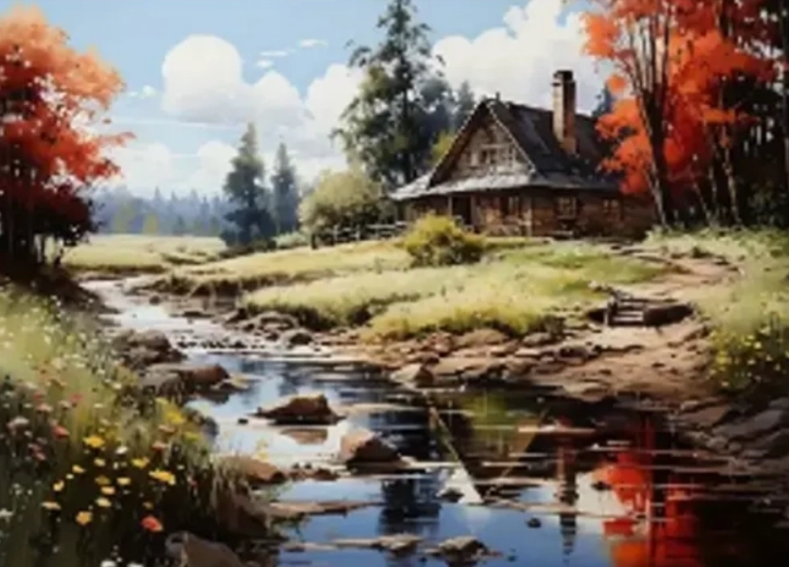 Peinture diamant Maison au bord de la rivière 30 × 40 cm