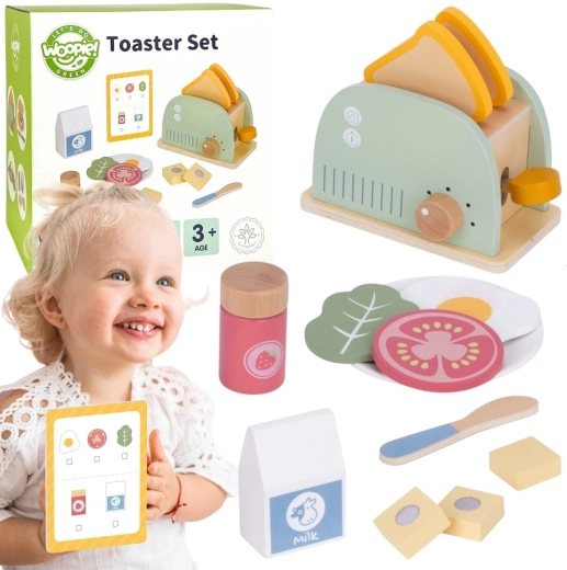 Woopie green grille-pain en bois – set petit-déjeuner avec accessoires, 14 pièces, FSC