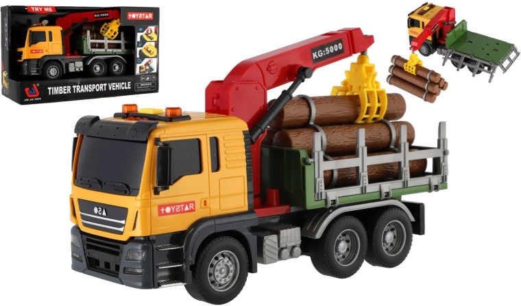 Camion à bois avec grue, lumières et sons, 26 cm