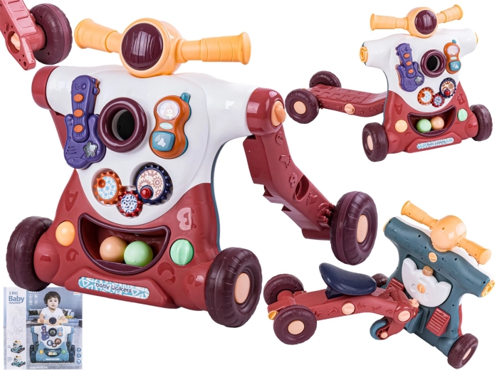 Trotteur éducatif interactif 3-en-1 (pousseur, trotteur et draisienne) marron