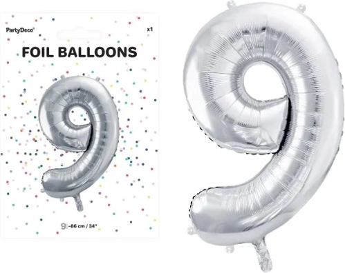 Ballon en aluminium chiffre 9 argenté 86 cm
