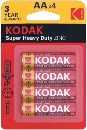 Piles cylindriques zinc-carbone Kodak Heavy Duty AA (R6) – lot de 4