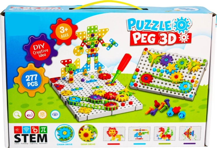 Kit de construction créatif 3D Puzzle Peg avec outils (277 pièces)