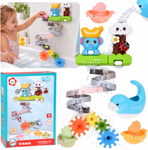 Piste d’eau de bain avec éléphant et phoque, 42 pièces