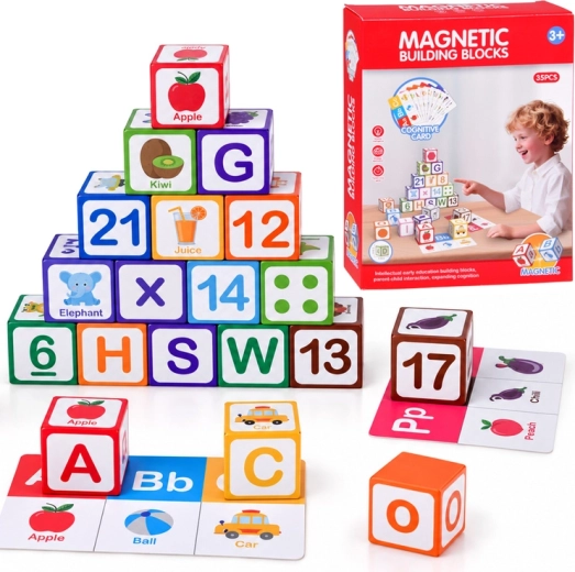Cubes éducatifs magnétiques pour apprendre les lettres, compter et lire l'heure