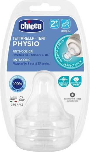Chicco tétine pour biberon en silicone débit moyen 2 m+, 2 pcs