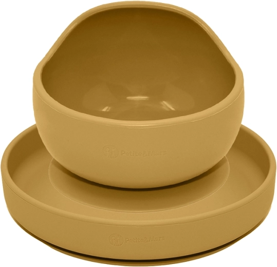Set repas en silicone Petite&mars Take&match : assiette + bol à ventouse Intense ochre (dès 6 mois)