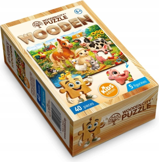 Puzzle en bois WOODEN CITY Les animaux de la ferme verdoyante, 40 pièces
