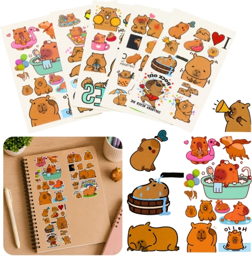 Set de tatouages temporaires lavables pour enfants capybara (10 planches)