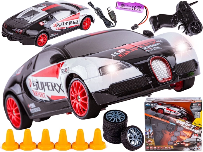 Voiture RC de drift 1:24 4WD 2,4 GHz style Bugatti noir et blanc - 1 pièce