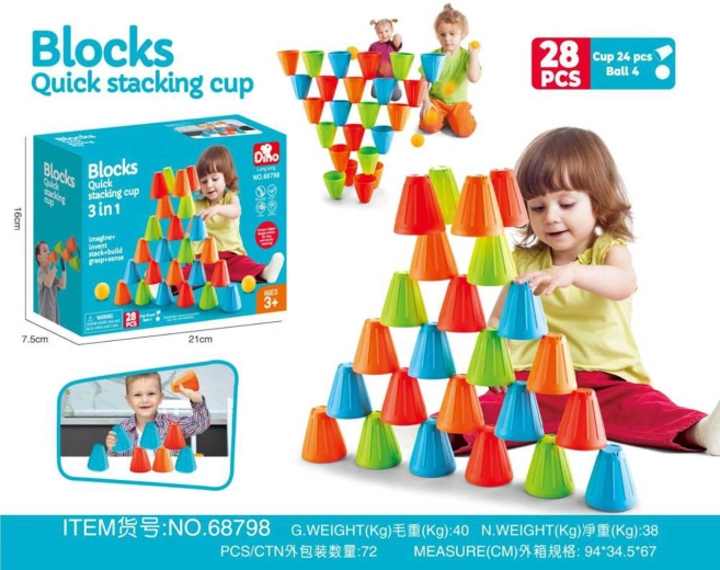 Jeu d’adresse gobelets colorés 3 en 1