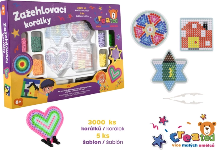 Perles à repasser Created – kit créatif 3000 pièces + 4 plaques et accessoires