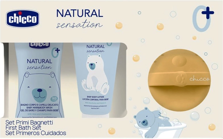 Coffret cadeau de cosmétiques Chicco Natural Sensation avec éponge de lavage en silicone