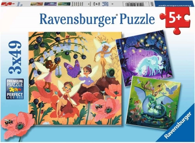 Ravensburger puzzle fées, dragon et licorne – 3×49 pièces