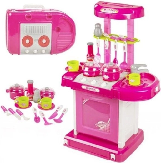 Cuisine enfant rose avec four, lumière, sons et accessoires