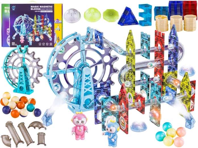 Cubes magnétiques lumineux – circuit à billes 120 pièces