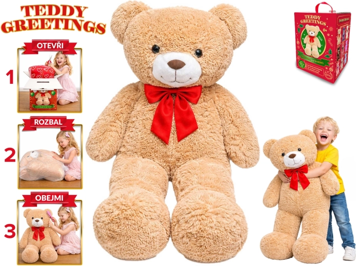 Ours en peluche Teddy Greetings avec nœud, 120 cm, beige