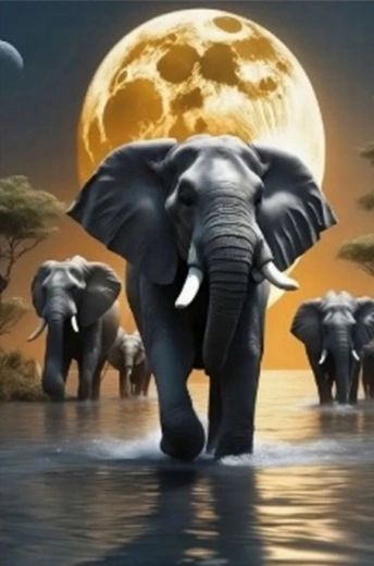 Peinture diamant Éléphants au clair de lune 30 × 40 cm