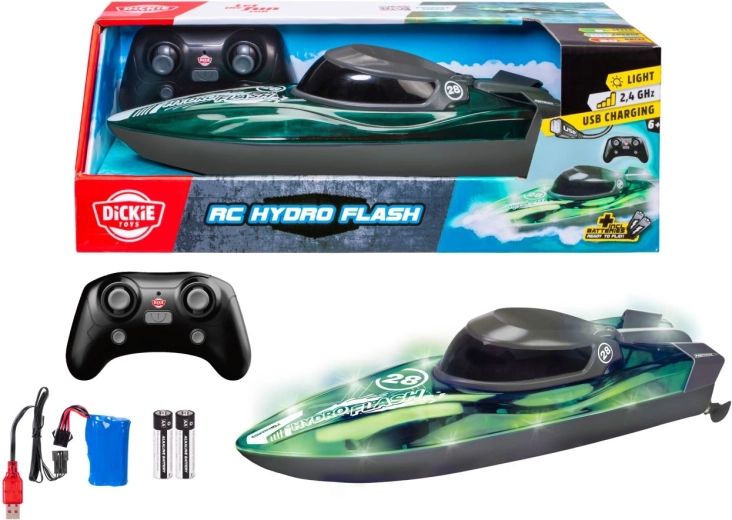 Bateau télécommandé Dickie Toys RC Hydro Flash avec éclairage, 29 cm