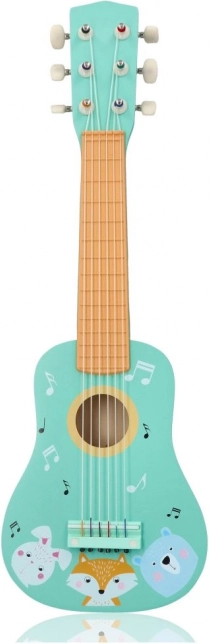 Guitare en bois pour enfants avec animaux, turquoise
