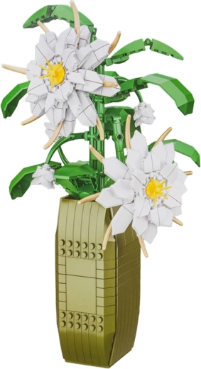Kit de construction de fleurs blanches en pot, 571 pièces