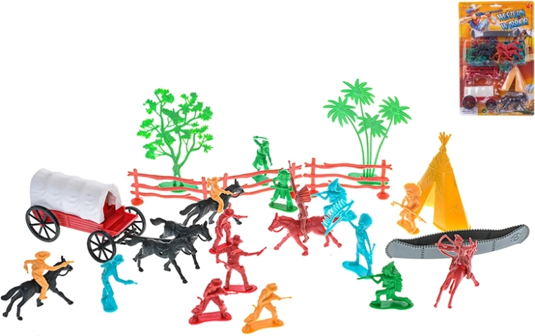 Set de jeu western avec figurines, diligence et accessoires – 31 pièces