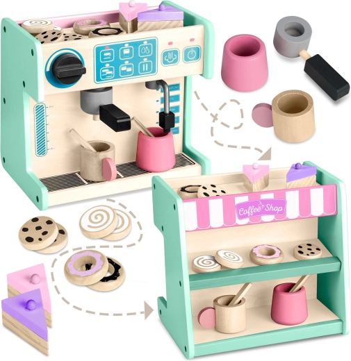 Café en bois avec machine à café Ricokids 2-en-1, menthe