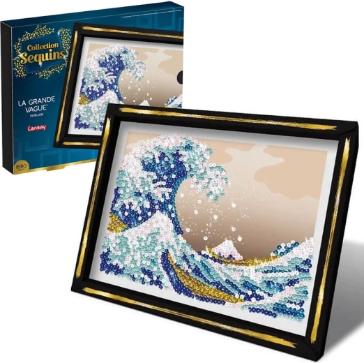 La grande vague – tableau en sequins (vague marine), kit créatif 1680 pièces